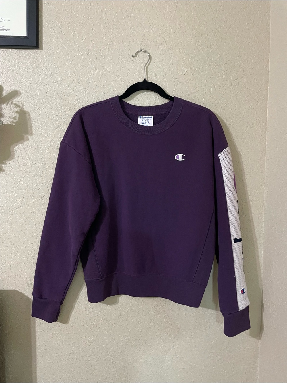 Women’s Champion Reverse Weave Crewneck Sweatshirt Fleece Lined Size M Eggplant